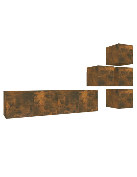 Set di Mobili Porta TV 6 pz Rovere Fumo in Legno Multistrato