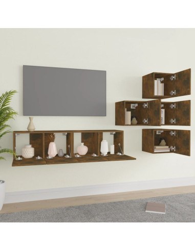 Set di Mobili Porta TV 6 pz Rovere Fumo in Legno Multistrato
