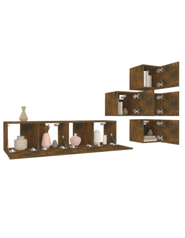 Set di Mobili Porta TV 6 pz Rovere Fumo in Legno Multistrato