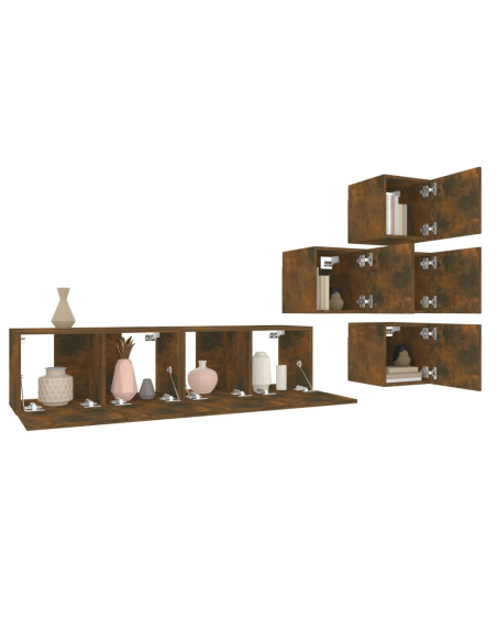 Set di Mobili Porta TV 6 pz Rovere Fumo in Legno Multistrato