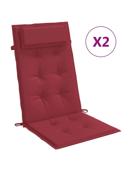 Cuscini Sedia con Schienale Alto 2 pz Rosso Vino Tessuto Oxford