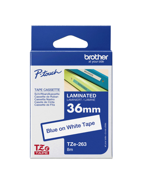 Brother TZE-263 nastro per etichettatrice Blu su bianco