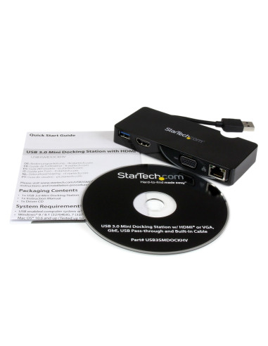 StarTech.com Mini Docking Station Universale per Laptop USB 3.0 con uscita HDMI/VGA e Gigabit Ethernet USB3.0