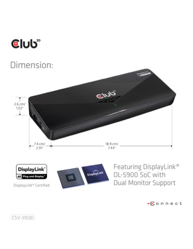 CLUB3D CSV-3103D The Club 3D Universal USB 3.1 Gen 1 UHD 4K Docking station