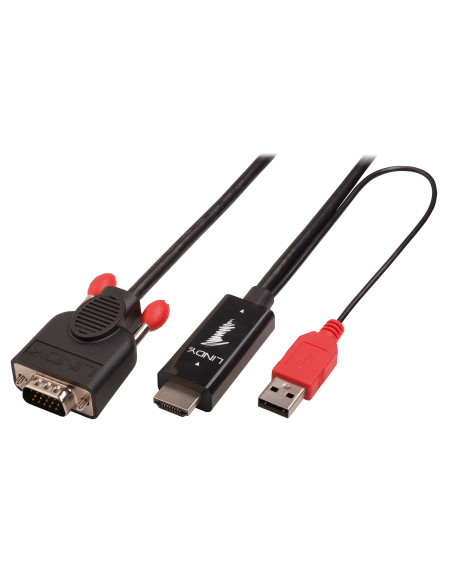 Lindy 41455 cavo e adattatore video 1 m HDMI + USB VGA (D-Sub) Nero