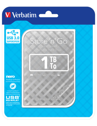Verbatim Disco rigido portatile Store 'n' Go USB 3.0 da 1 TB Argento