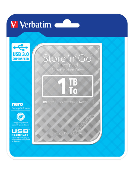 Verbatim Disco rigido portatile Store 'n' Go USB 3.0 da 1 TB Argento