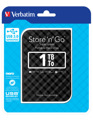 Verbatim Disco rigido portatile Store 'n' Go USB 3.0 da 1 TB Nero