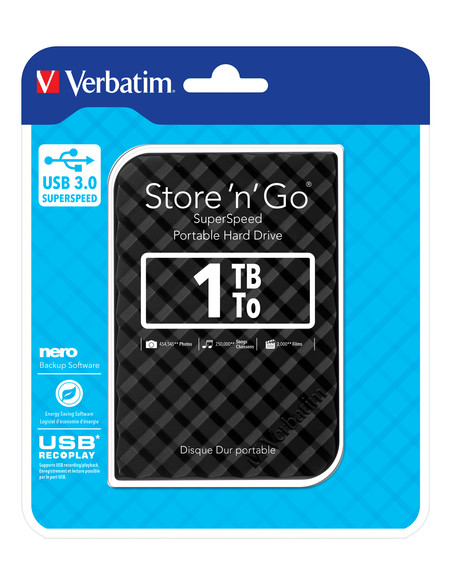 Verbatim Disco rigido portatile Store 'n' Go USB 3.0 da 1 TB Nero