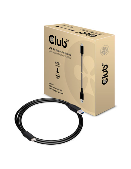 CLUB3D USB 3.1 Type-C to Type-A Cable 10Gbps PD 60W M/M 1m/3.28ft
