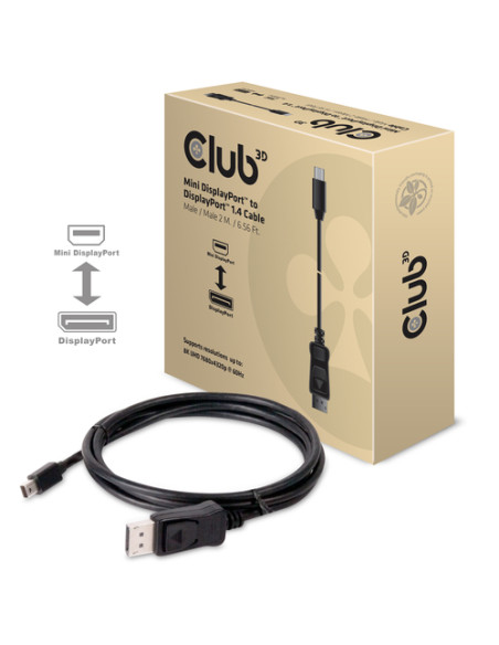 CLUB3D Mini DisplayPort to DisplayPort 1.4 HBR3 8K60Hz Cable, 2 Meter / 6.56 Feet