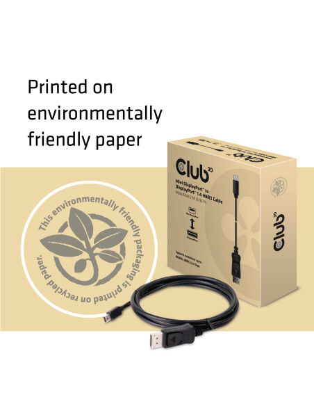 CLUB3D Mini DisplayPort to DisplayPort 1.4 HBR3 8K60Hz Cable, 2 Meter / 6.56 Feet