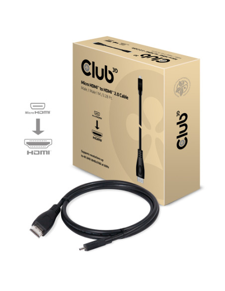 CLUB3D Micro HDMI™ to HDMI™ 2.0 4K60Hz Cable 1M / 3.28Ft