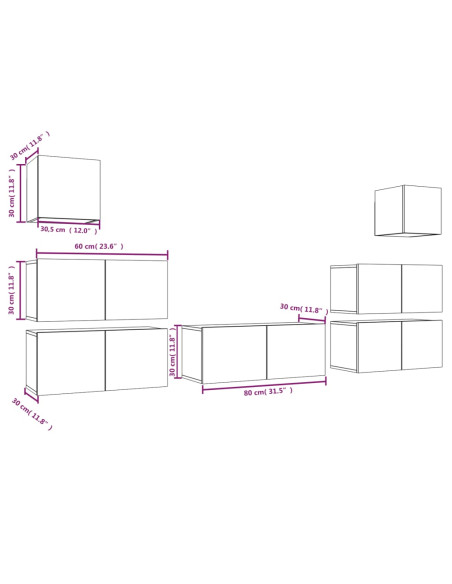 Set di Mobili Porta TV 7 pz Rovere Fumo in Legno Multistrato