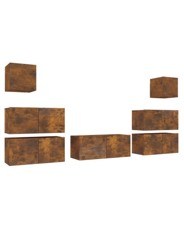 Set di Mobili Porta TV 7 pz Rovere Fumo in Legno Multistrato