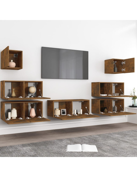 Set di Mobili Porta TV 7 pz Rovere Fumo in Legno Multistrato