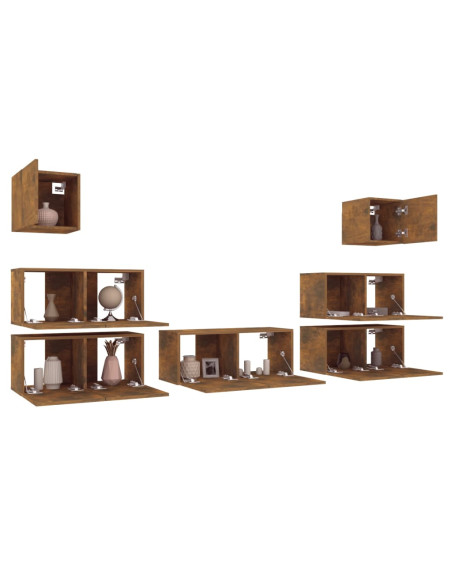 Set di Mobili Porta TV 7 pz Rovere Fumo in Legno Multistrato