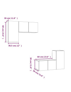 Set di Mobili Porta TV 4 pz Rovere Fumo in Legno Multistrato