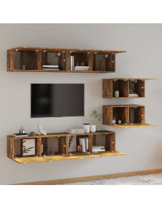 Set di Mobili Porta TV 6 pz Rovere Fumo in Legno Multistrato