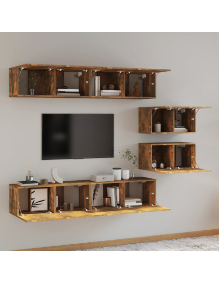 Set di Mobili Porta TV 6 pz Rovere Fumo in Legno Multistrato