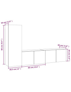 Set Mobili Porta TV 3 pz Rovere Fumo in Legno Multistrato
