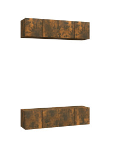 Mobili TV Parete 4 pz Rovere Fumo 60x30x30 cm Legno Multistrato 2