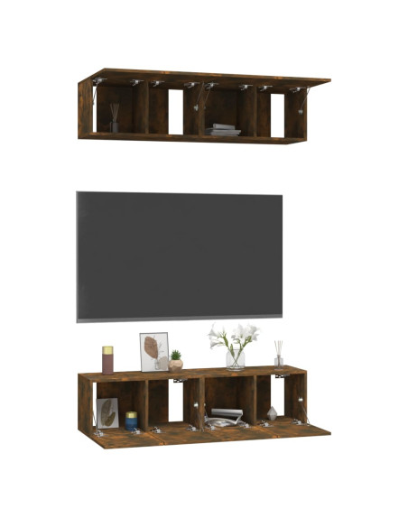 Mobili TV Parete 4 pz Rovere Fumo 60x30x30 cm Legno Multistrato