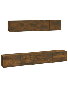 Set di Mobili Porta TV 4 pz Rovere Fumo in Legno Multistrato 2
