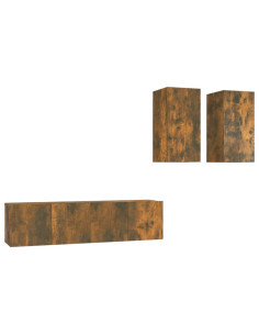 Set di Mobili Porta TV 4 pz Rovere Fumo in Legno Multistrato 2