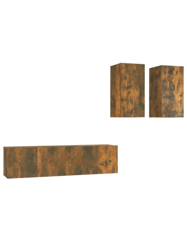Set di Mobili Porta TV 4 pz Rovere Fumo in Legno Multistrato