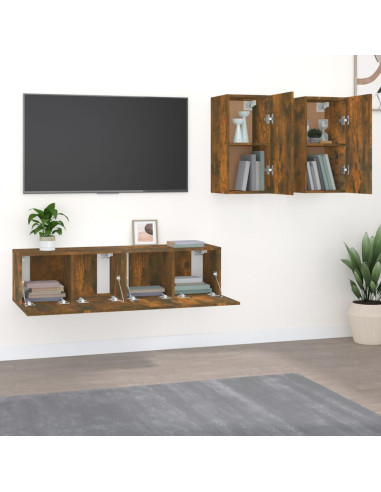 Set di Mobili Porta TV 4 pz Rovere Fumo in Legno Multistrato