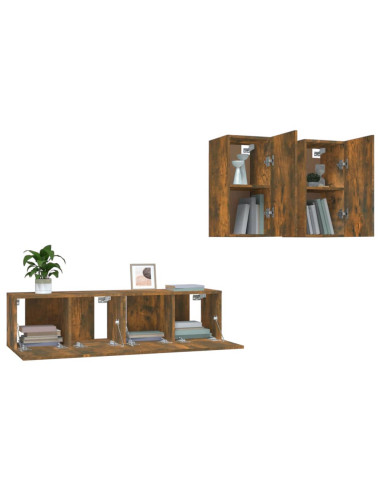 Set di Mobili Porta TV 4 pz Rovere Fumo in Legno Multistrato