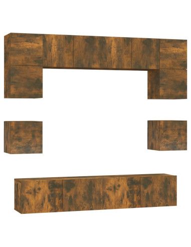 Set Mobili Porta TV 8pz Rovere Fumo in Legno Multistrato