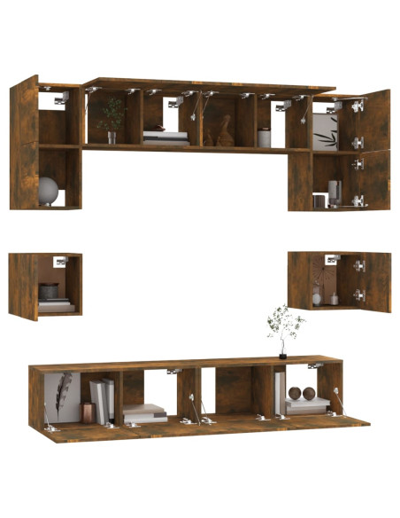 Set Mobili Porta TV 8pz Rovere Fumo in Legno Multistrato