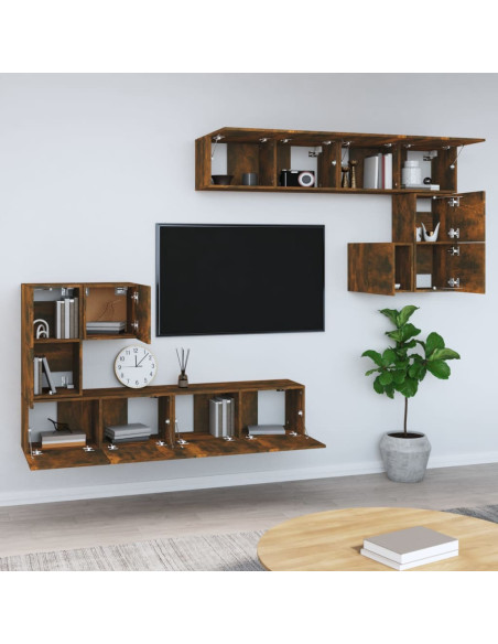 Mobile Porta TV a Parete Rovere Fumo in Legno Multistrato