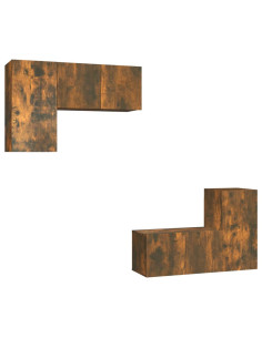 Set di Mobili Porta TV 4 pz Rovere Fumo in Legno Multistrato 2