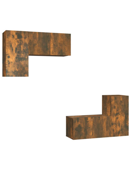 Set di Mobili Porta TV 4 pz Rovere Fumo in Legno Multistrato