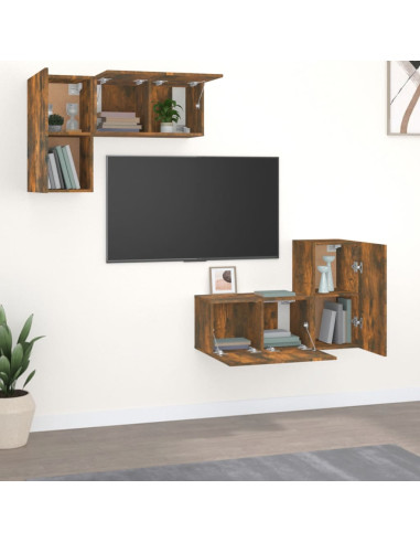 Set di Mobili Porta TV 4 pz Rovere Fumo in Legno Multistrato