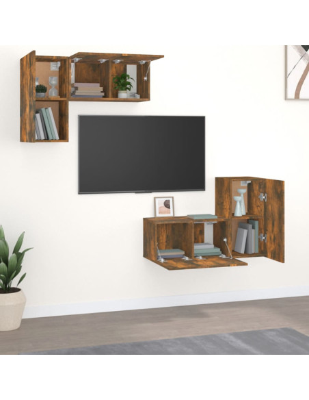 Set di Mobili Porta TV 4 pz Rovere Fumo in Legno Multistrato