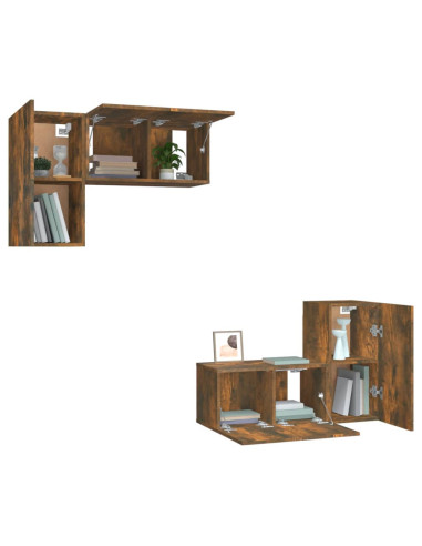 Set di Mobili Porta TV 4 pz Rovere Fumo in Legno Multistrato