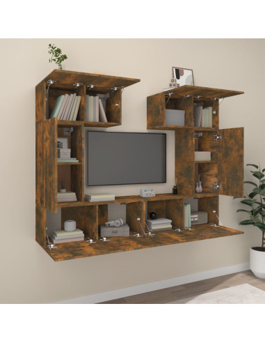 Set di Mobili Porta TV 6 pz Rovere Fumo in Legno Multistrato