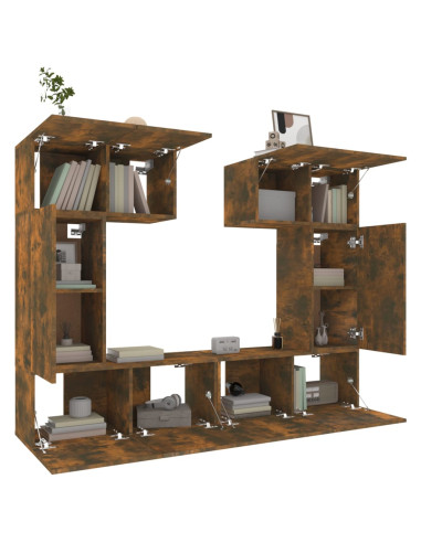 Set di Mobili Porta TV 6 pz Rovere Fumo in Legno Multistrato