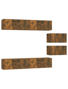 Set di Mobili Porta TV 6 pz Rovere Fumo in Legno Multistrato 2