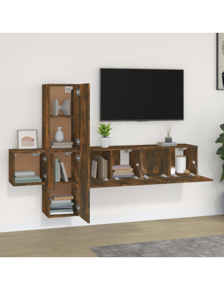 Set di Mobili Porta TV 5 pz Rovere Fumo in Legno Multistrato