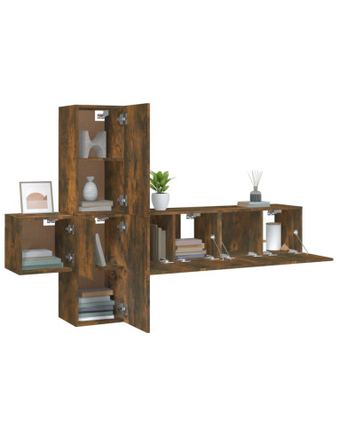 Set di Mobili Porta TV 5 pz Rovere Fumo in Legno Multistrato
