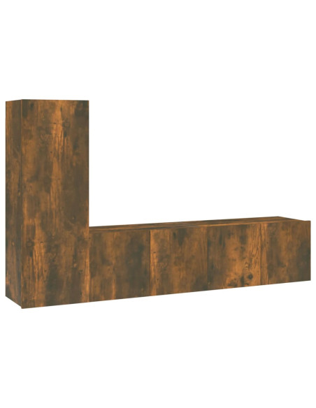 Set Mobili Porta TV 3 pz Rovere Fumo in Legno Multistrato