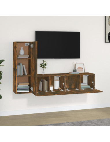 Set Mobili Porta TV 3 pz Rovere Fumo in Legno Multistrato