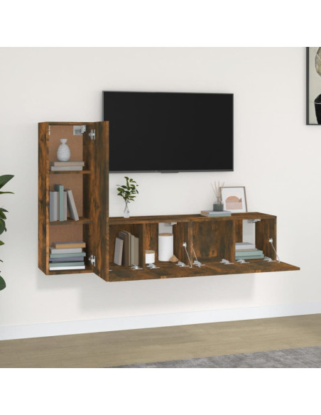 Set Mobili Porta TV 3 pz Rovere Fumo in Legno Multistrato