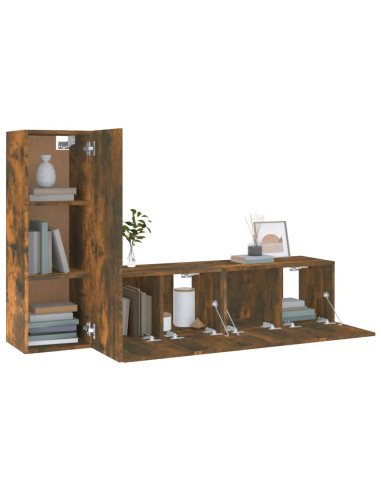 Set Mobili Porta TV 3 pz Rovere Fumo in Legno Multistrato