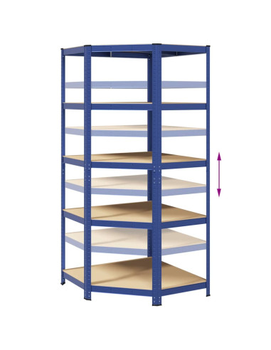 Mensola Angolare 5 Strati Blu in Acciaio e Legno Multistrato